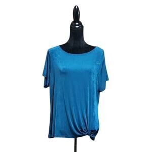 Chico's Travelers Plus Size 16/18 Petite Top Teal Wrinkle Free Side Knot Blouse
